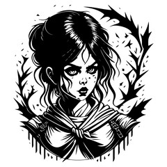 halloween exorcist girl scary illustration sketch hand draw