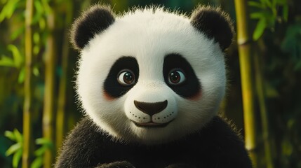 Obraz premium Cute and Playful Panda Surrounded by Lush Green Bamboo Forest