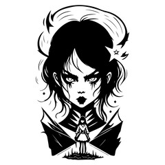 halloween exorcist girl scary illustration sketch hand draw