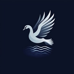 Obraz premium Stylized illustration of a swan taking flight over rippling water, showcasing elegance and beauty in minimalist design.