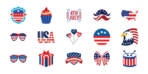 Set of 4th of July American Independence day vector elements