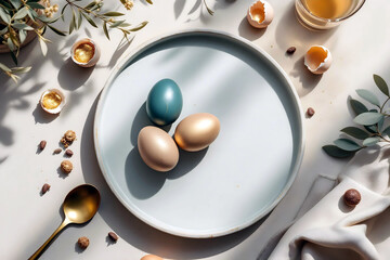 Elegant Easter Eggs on Minimal Plate with Natural Decor