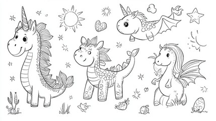 Obraz premium A line drawing of dragons. The illustration captures the complexity and functionality of the animals.