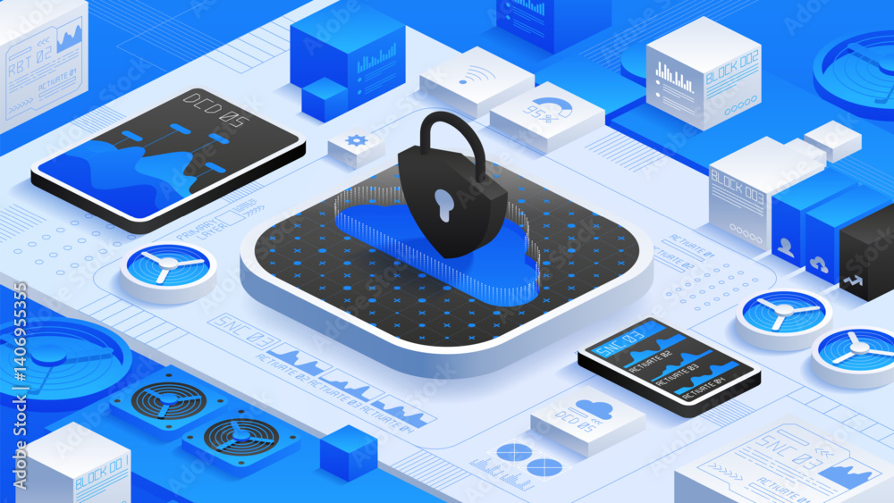 Poster cloud security with encryption and antivirus tools to protect sensitive data. ensure privacy, preven