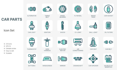 Car auto parts line icons set