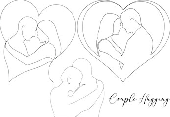 Couple Hugging In Hearts Continuous One Line Drawing Minimalist Icon Concept Editable Stroke Style