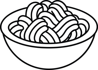 Black and White Line Art Bowl of Noodles Vector Illustration