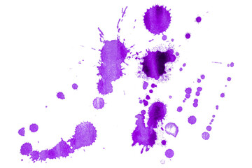 Purple splash watercolor ink splash on transparent background