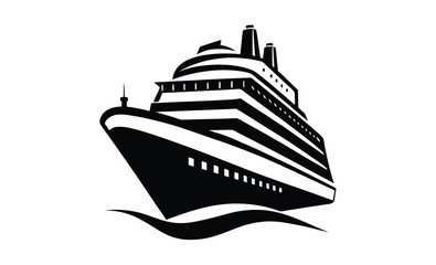 Obraz premium Cruise ship silhouette vector, Ocean liner icon, Sea travel ship graphic, Passenger boat black silhouette