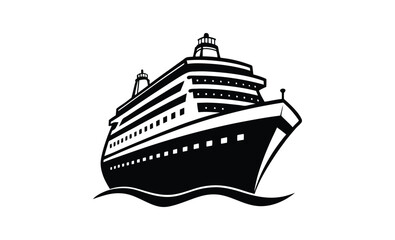 Obraz premium Cruise ship silhouette vector, Ocean liner icon, Sea travel ship graphic, Passenger boat black silhouette