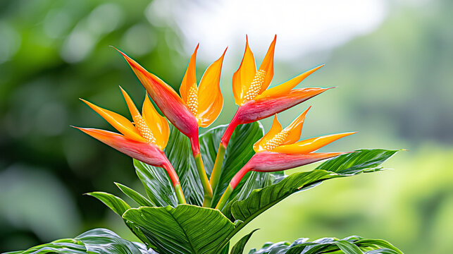 Bird of Paradise Flower Blooms with Vibrant Colors in a Natural Botanical Garden Setting View