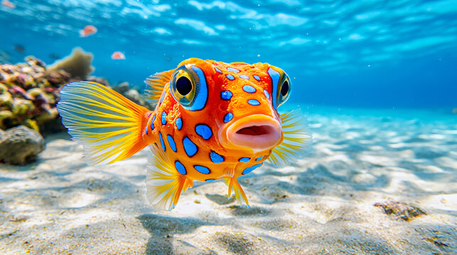Boxfish Portrait Colorful Underwater Ocean Creature Vibrant Coral Reef Marine Life Exquisite Details
