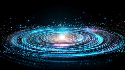 Fototapeta premium Cosmic Spiral Galaxy Formation Energy Visuals with Blue Orange Particle Swirls and Bright Central Light