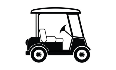 Golf cart silhouette vector, Golf car icon, Black golf vehicle illustration, Simple golf transport graphic