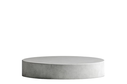 Solitary round platform in rough concrete, bathed in soft light against a stark transparent background, creating a minimalistic scene - Powered by Adobe