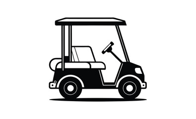 Golf cart silhouette vector, Golf car icon, Black golf vehicle illustration, Simple golf transport graphic
