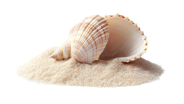 sea shell on sand white background
