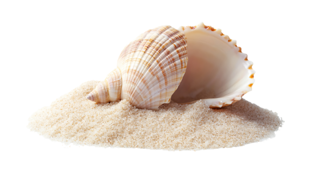 sea shell on sand white background