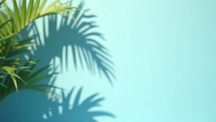 Obraz premium Palm Leaf Shadows on a Pastel Blue Wall
