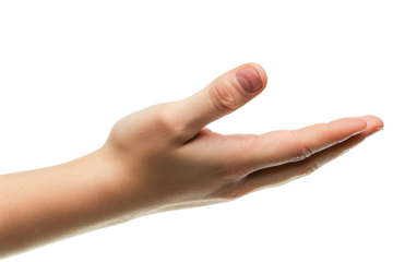 Open hand facing upward, ready to receive on a transparent background. Symbol of giving, receiving, or offering. Isolated