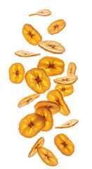 Fototapeta premium Delicious Golden Banana Chips Sweet, Dried, Snack, Healthy, Fruit, Crispy, Tasty, Tropical, Dehydrate