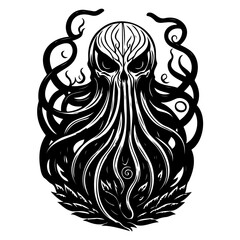 Black and White Gothic Tentacle Skull Illustration
