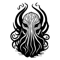Ink Cthulhu Portrait, Black and White Isolated