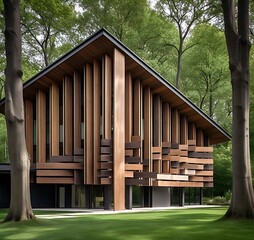 A chocolate house with alternating horizontal and vertical textures, creating a visually striking edible sculpture.  