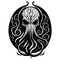 Fototapeta premium Monochrome Tentacled Horror Emblem Illustration