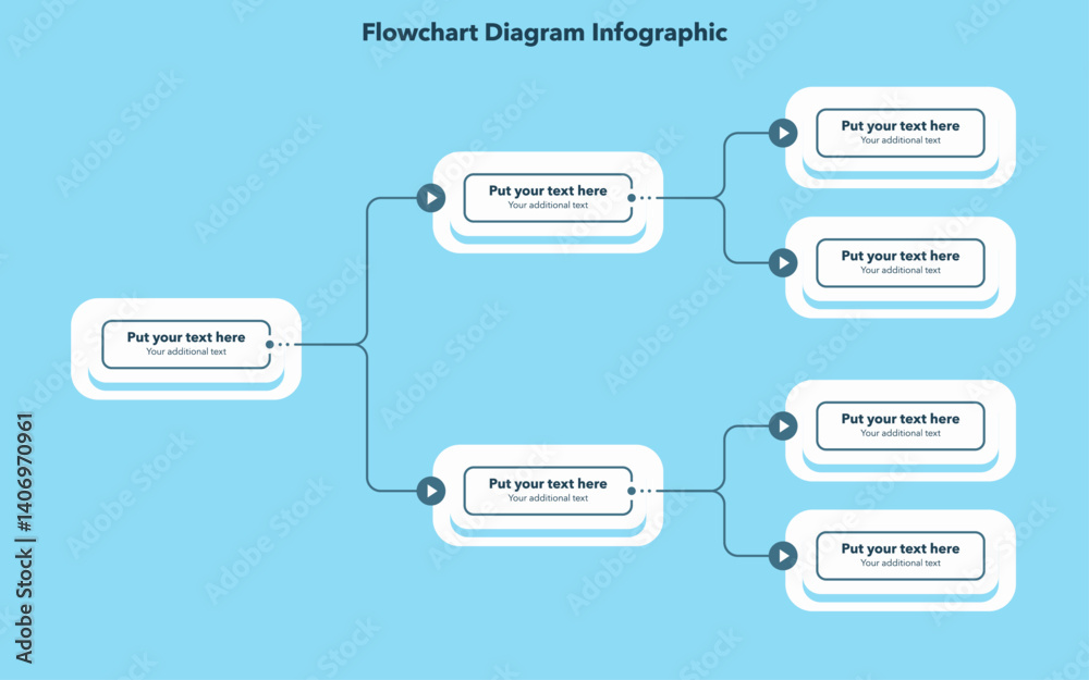 Aufkleber Minimalistic modern template for flowchart diagram - blue version. Flat infographic design with thin lines for website or data presentation.