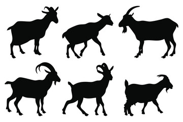 Goat silhouette set isolated flat vector illustration on white background