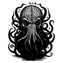 Fototapeta premium Monochromatic Tentacled Entity Graphic Illustration
