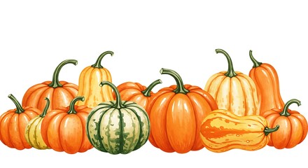 Obraz premium Autumn harvest A colorful collection of pumpkins and gourds perfect for fall decorations Vibrant