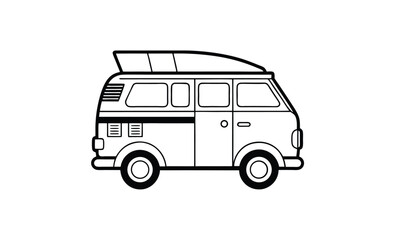Campervan silhouette vector, Travel van icon, Recreational vehicle graphic, RV on white background