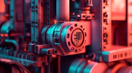 Obraz premium Futuristic industrial machinery in red-blue tones