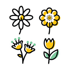 inimalist Plant Flower Floral Nature Summer Spring Blossom  Leaf Line Art Icon and Doodle Collection Set – Black and White Thin Stroke Vector Illustration for Stickers, UI/UX, and Clipart Design