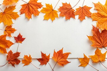 Fototapeta premium Autumn banner with orange leaves on white background