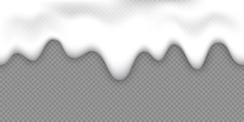 White foam background. Foam of beer or fizzy drink, suds of shampoo, detergent, cleaning gel. Vector realistic illustration isolated on transparent background.