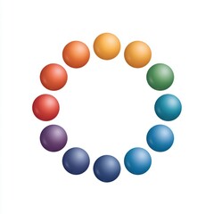 A colorful arrangement of spheres in a circular formation, showcasing a vibrant spectrum of colors.