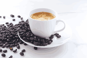 ゆっくりコーヒーを楽しんでいる、コーヒーブレイクのイメージ（ベクター素材）
