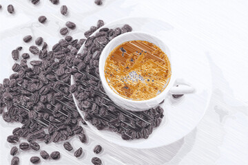 ゆっくりコーヒーを楽しんでいる、コーヒーブレイクのイメージ（ベクター素材）
