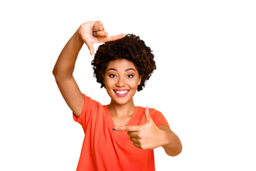 Photo of charming cute nice beautiful attractive gorgeous girlfriend shooting something with imaginary camera while isolated over yellow vivid color background