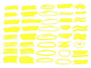 Vector marker strokes and highlight lines. Hand-drawn yellow watercolor