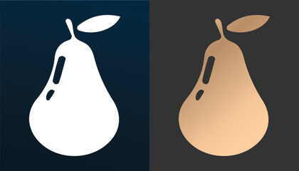 Vector image of a pear logo and a unique and attractive gold colored pear slice on a black and white background