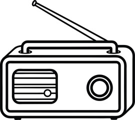 isolated old retro radio icon is a vintage audio receiver for music and broadcast sound with an antenna and tuner coloring pages.