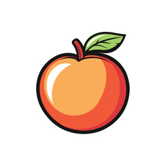 Colorful Vector Illustration of Juicy Peach with Single Green Leaf and Smooth Gradient Texture