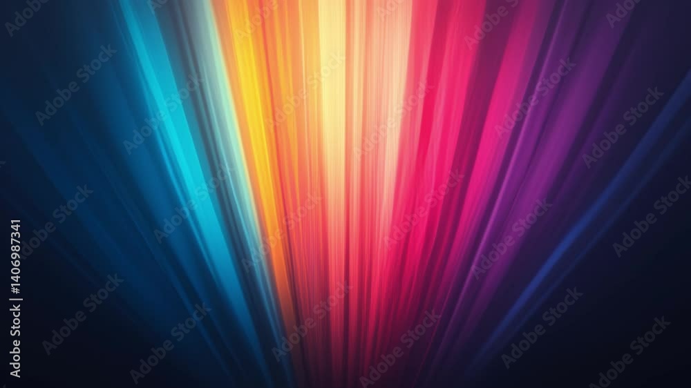 Poster Abstract dark background of light with stripes of colourful rays moving from the center