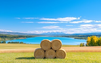 Hay Bales Lake Mountain View