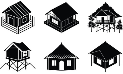 Village Hut Vector Collection - Including Bangladeshi Hut, mountain bamboo hut, riverside tin and bamboo hut, tribal clay and straw hut and African round mud hut