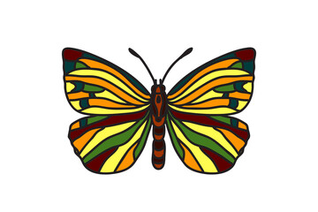 Hand drawn colorful butterfly isolated on white background. Botanical bright butterfly vector illustration.Graphic design element for Birthday Greeting Card Print Fashion Icon Symbol Poster Invitation